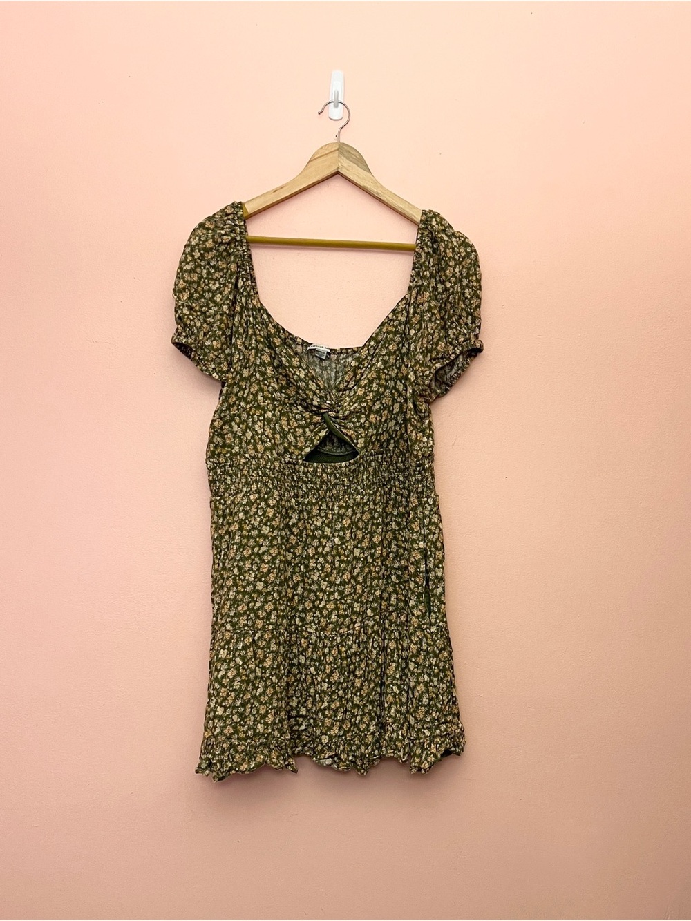 American Eagle Outfitters Olive Green Floral Mini Dress